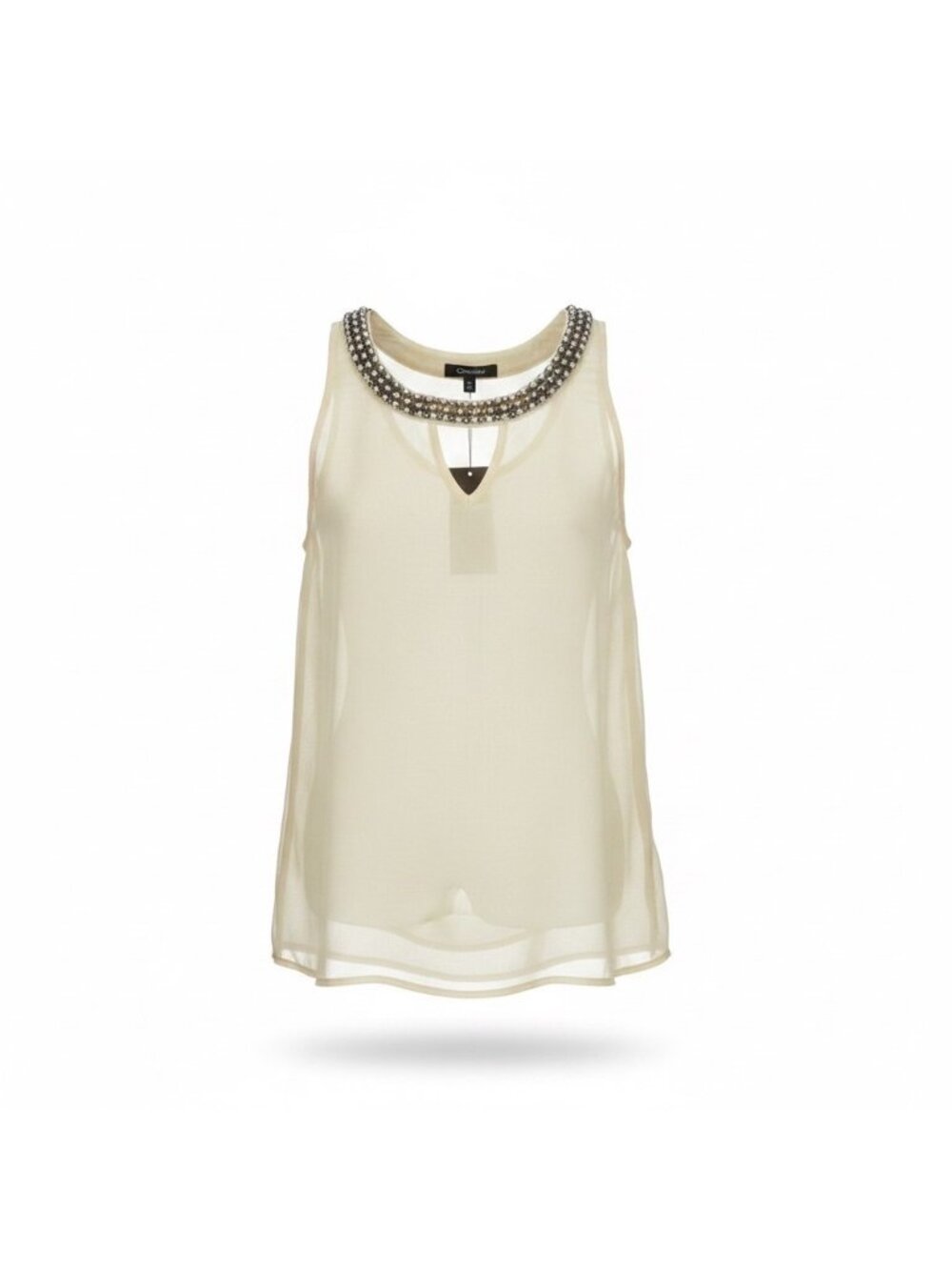 Maude Womens Cream Embellished Keyhole Neckline Sleeveless Blouse Size S